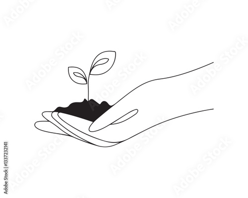 Plant sprout in the hand. hand of nature, cultivating growth and sustainability, Growth concept editable stroke outline icon isolated on transparent background flat vector illustration.