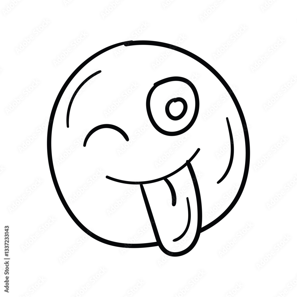 Crazy Face line doodle icon with white background vector stock illustration Crazy Face line doodle icon with white background vector stock illustration