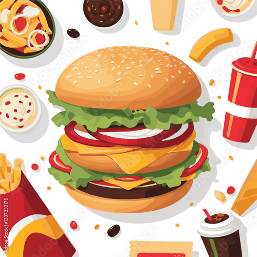 fastfood, fast, snack, food, meal, delicious, burger, lunch, background, dinner, american, meat, unhealthy, menu, restaurant, set, cheeseburger, junk, isolated, hamburger, fat, eat, sandwich, tasty, c