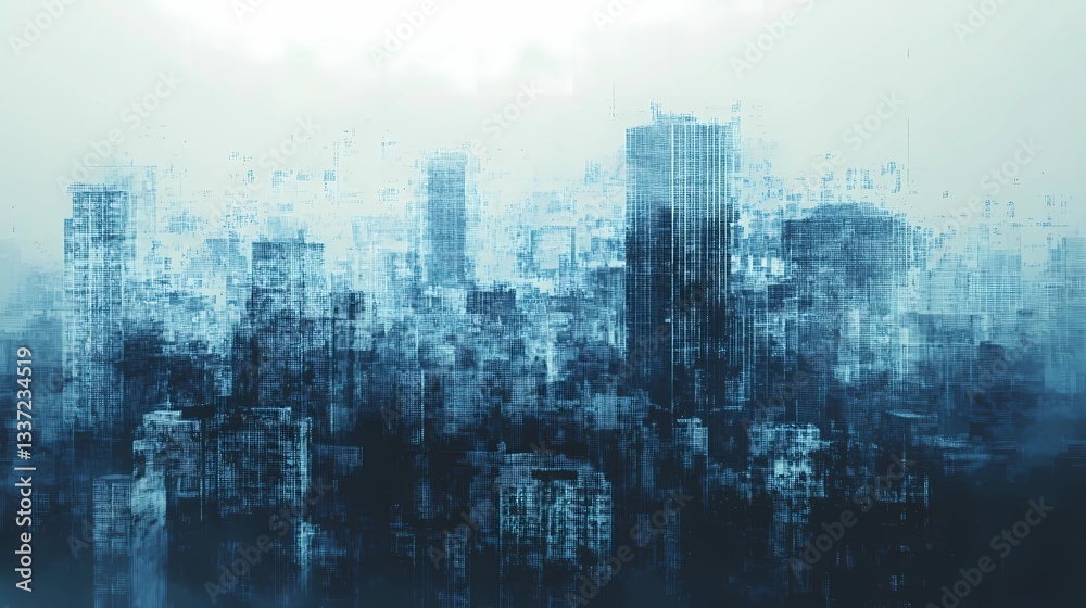 Abstract blue pixelated glitch texture with distortion effects, showcasing futuristic digital aesthetics, screen malfunctions, and cyber-inspired visuals for technology-based projects Abstract blue pixelated glitch texture with distortion effects, showcasing futuristic digital aesthetics, screen malfunctions, and cyber-inspired visuals for technology-based projects