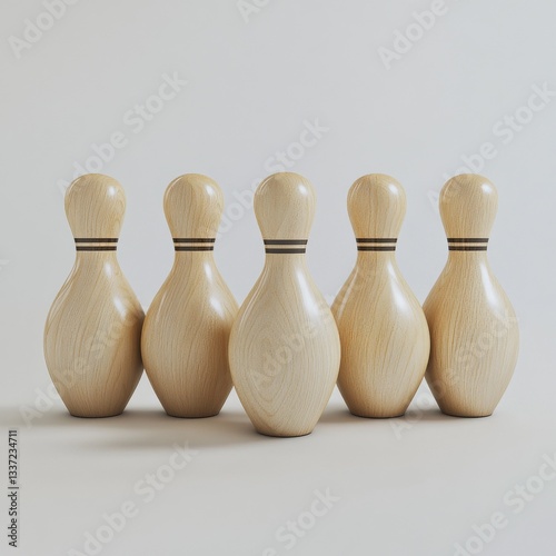Wooden Bowling Pins: A Quintet of Textured Pins Awaiting the Bowling Ball's Approach.