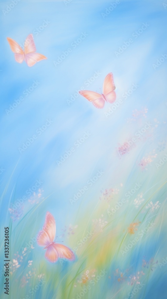 Naklejka premium Painting of butterflies in a meadow wallpaper outdoors nature flower.