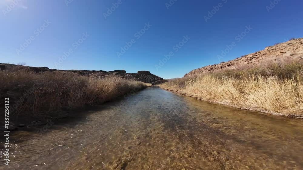Virgin River - Hurricane, Utah, USA - February 10, 2025: Aerial-FPV-Flying fast over seasonally shallow Virgin River Virgin River - Hurricane, Utah, USA - February 10, 2025: Aerial-FPV-Flying fast over seasonally shallow Virgin River