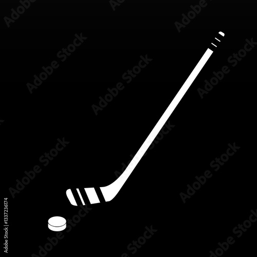Hockey sticks and puck isolated on black background. Flat Icon. Sports Vector illustration