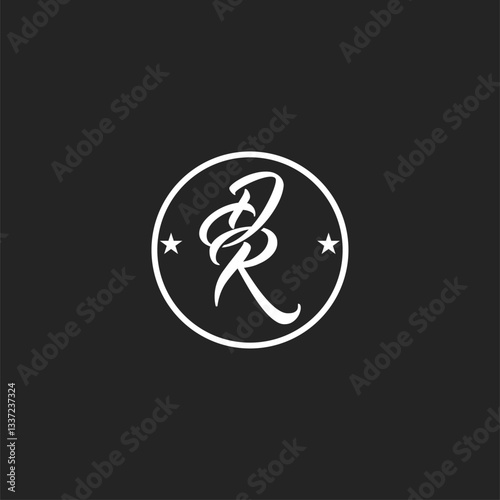 Classic DR monogram logo with stars on both sides of the circle. Elegant initial badge design for branding, business, or personal identity. Perfect for entrepreneurs, professionals, and luxury brands.