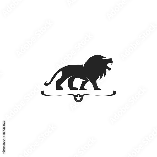 Minimalist lion silhouette logo with star symbol below. Perfect for branding, sports teams, and royalty-themed designs. Strong, elegant, and versatile.
