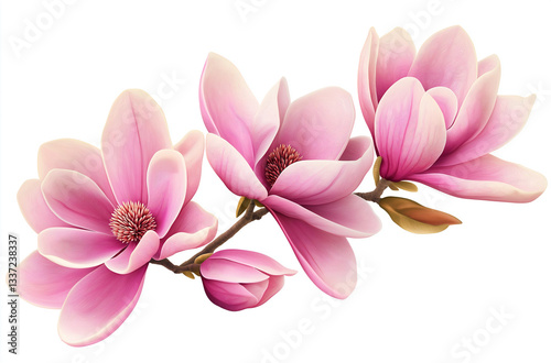Elegant Pink Magnolia Bouquet Clip Art – High-Resolution, High-Quality Floral Illustration on a White Background for Decorative and Design Use