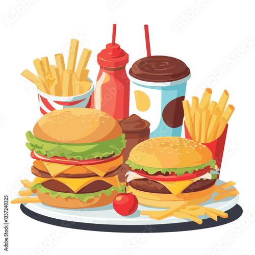 fastfood, fast, snack, food, meal, delicious, burger, lunch, background, dinner, american, meat, unhealthy, menu, restaurant, set, cheeseburger, junk, isolated, hamburger, fat, eat, sandwich, tasty, c