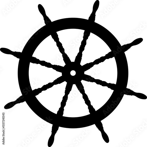 ship steering wheel silhouette vector on white background