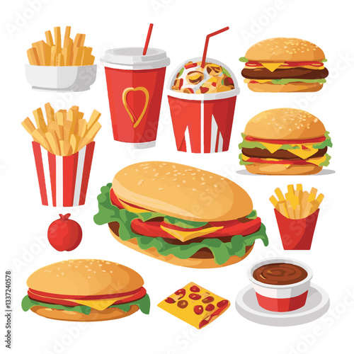 fastfood, fast, snack, food, meal, delicious, burger, lunch, background, dinner, american, meat, unhealthy, menu, restaurant, set, cheeseburger, junk, isolated, hamburger, fat, eat, sandwich, tasty, c