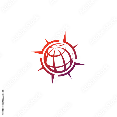 Minimalist line art Earth logo with thorn border - perfect for eco, nature, and environmental brands. Simple vector design for global conservation projects.