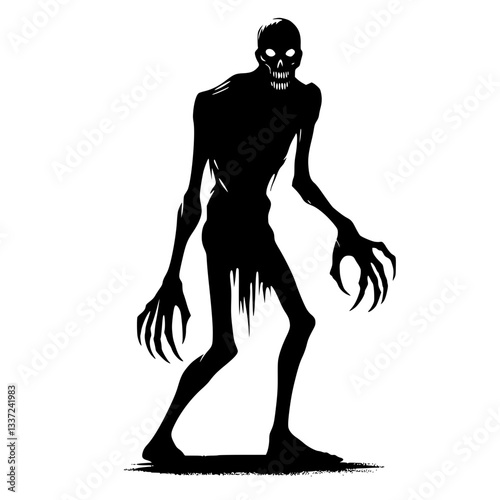 A halloween haunting figure looms with sharp claws and a menacing grin. Its skeletal frame and dripping edges evoke an unsettling atmosphere, suggesting an otherworldly presence.