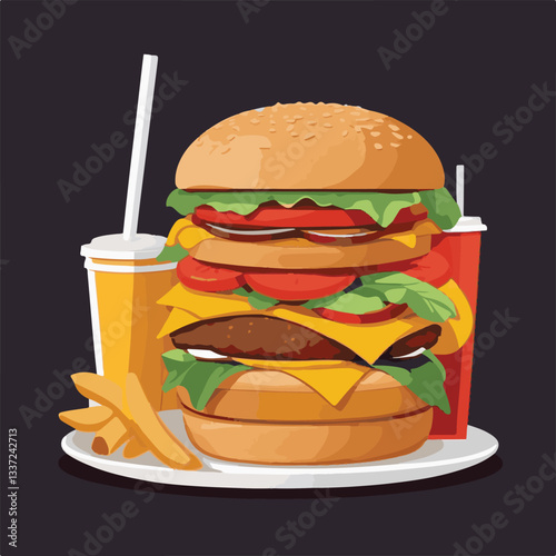 fastfood, fast, snack, food, meal, delicious, burger, lunch, background, dinner, american, meat, unhealthy, menu, restaurant, set, cheeseburger, junk, isolated, hamburger, fat, eat, sandwich, tasty, c
