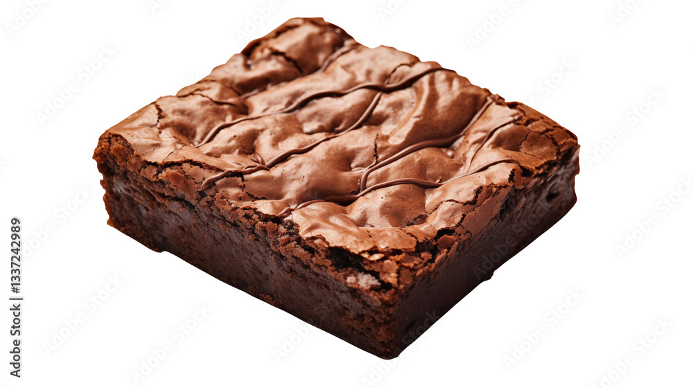 A single square chocolate brownie with a shiny cracked top isolated on a black backgroundisolated on transparent background A single square chocolate brownie with a shiny cracked top isolated on a black backgroundisolated on transparent background