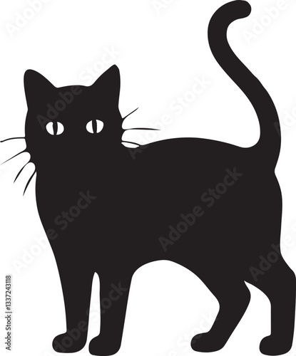Cat vector silhouette, pet animals black and white image.