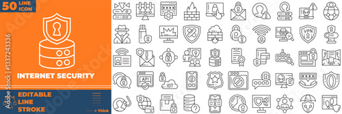 Internet Security Line Editable Icons set