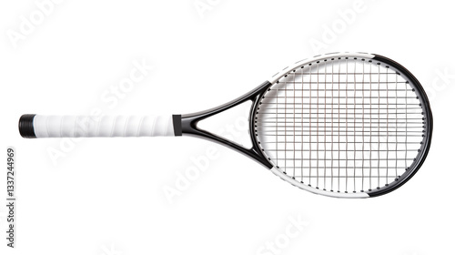 Isolated tennis racket with white grip and black frame on a plain black background studio shotisolated on transparent background	