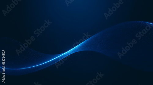 Abstract image depicting a glowing blue wave composed of particles on a dark background suggesting technology or energy.