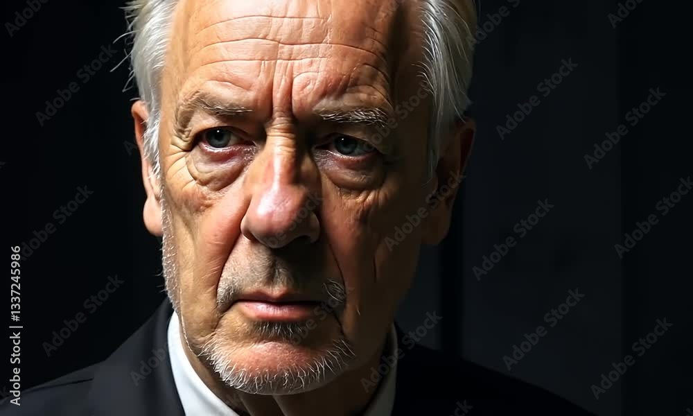 Intense Portrait of a Mature Man in a Black Suit