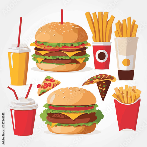 fastfood, fast, snack, meal, food, lunch, burger, dinner, background, delicious, meat, american, menu, unhealthy, restaurant, isolated, cheeseburger, junk, set, hamburger, fat, sandwich, tasty, eat, c