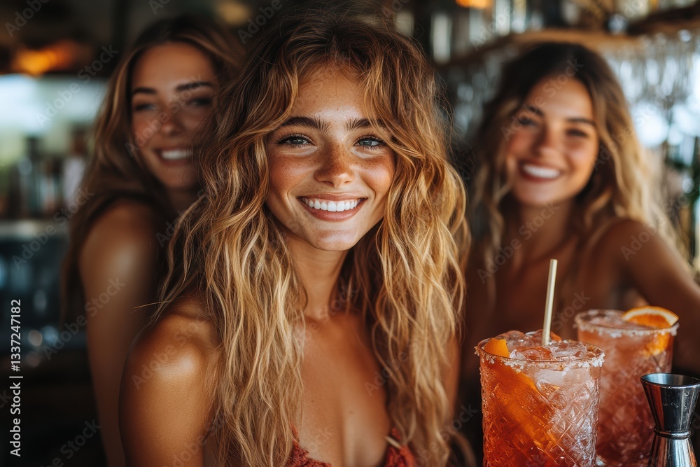 Obraz premium Friends enjoying homemade cocktails during a fun gathering at a vibrant bar