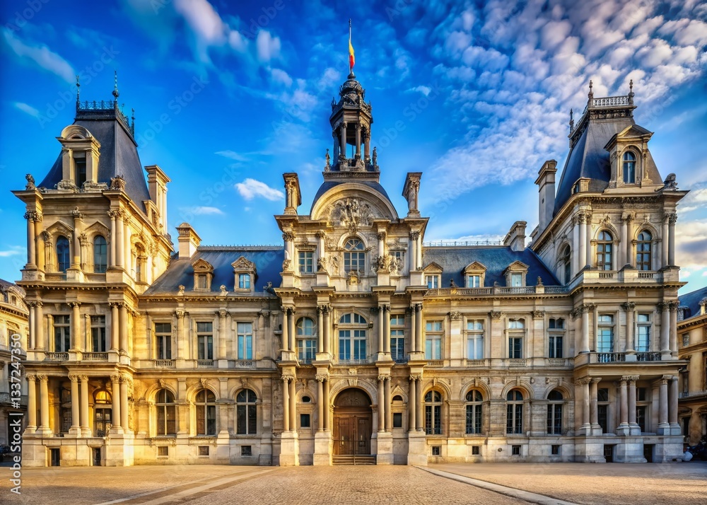 Fototapeta premium Parisian Courthouse Exterior, Classic French Architecture, Justice Building, Landmark, Cityscape