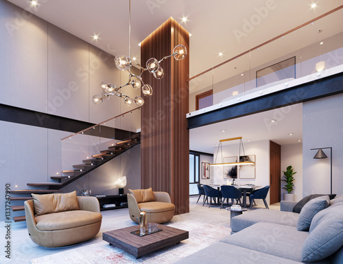 Loft lujoso, 3d render
