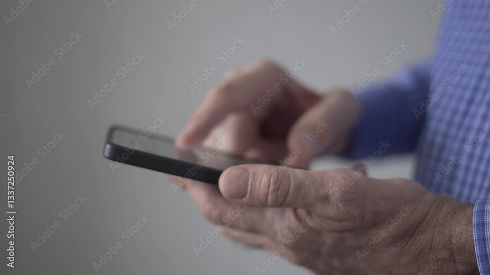 Hands of an old man scrolling news on smartphone screen highlighting engagement with information staying informed adapting to digital habits active lifestyle bright natural lighting Hands of an old man scrolling news on smartphone screen highlighting engagement with information staying informed adapting to digital habits active lifestyle bright natural lighting