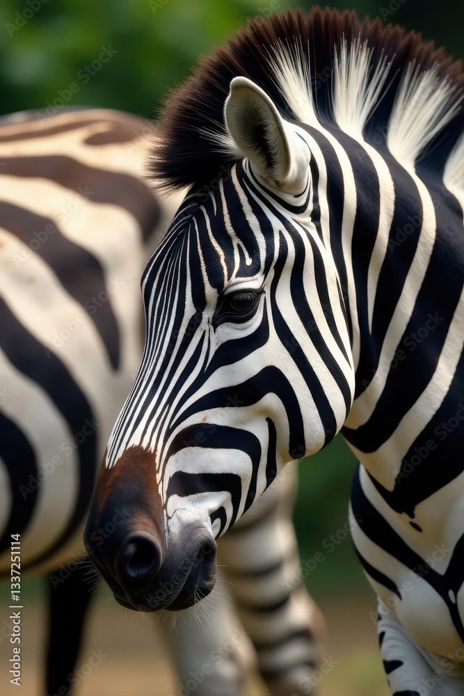 Fototapeta premium Close-up of black and white zebra stripes, natural texture, background, photo