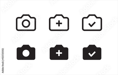 Camera Icon Set. Photography photo video. multimedia social media Instant line icons set, editable stroke isolated on white, linear vector outline illustration, symbol logo design style