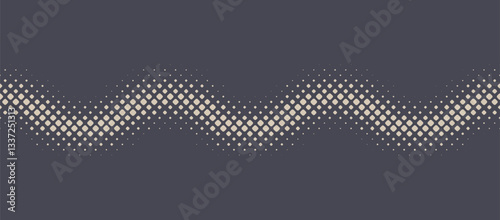 Square Rounded Dots Halftone Pattern Wavy Line Seamless Border Vector Abstract Background. Half Tone Rhombus Offset Waveform Structure. Retro Futuristic Graphic Geometric Abstraction Art Illustration
