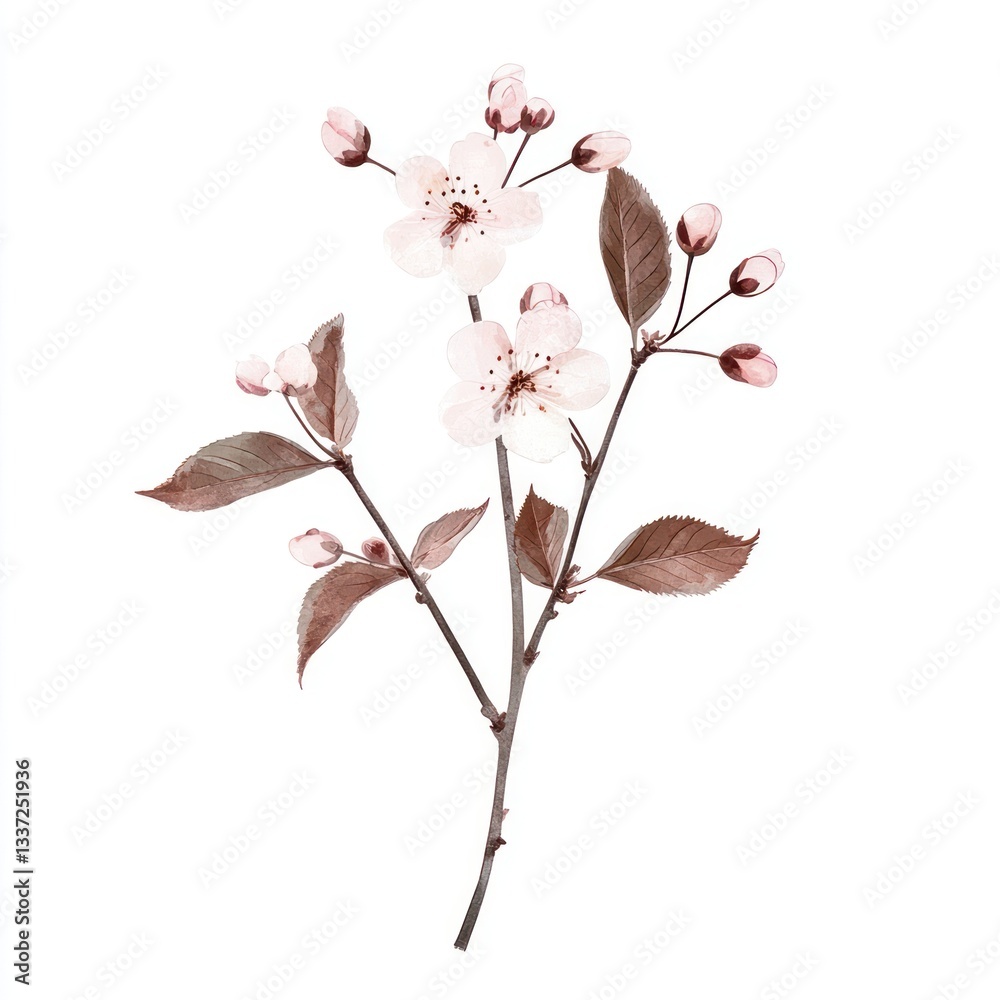Fototapeta premium Cherry blossom branch illustration delicate flower.