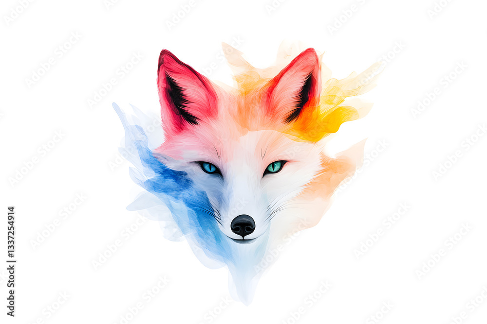 Naklejka premium Abstract watercolor red fox face design isolated on white background