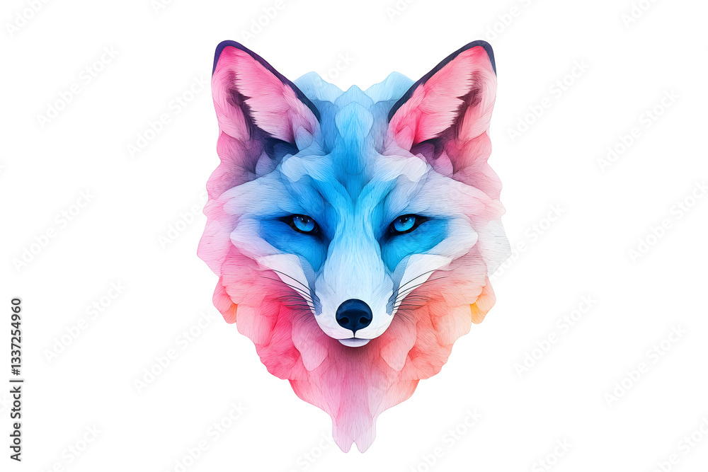 Fototapeta premium Abstract watercolor red fox face design isolated on white background