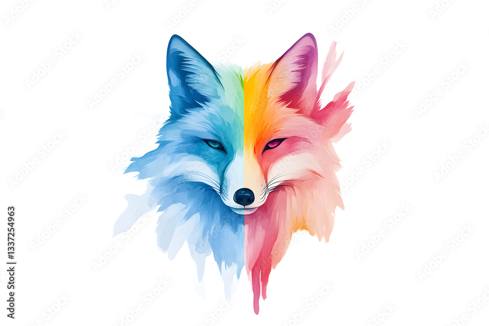Fototapeta premium Abstract watercolor red fox face design isolated on white background