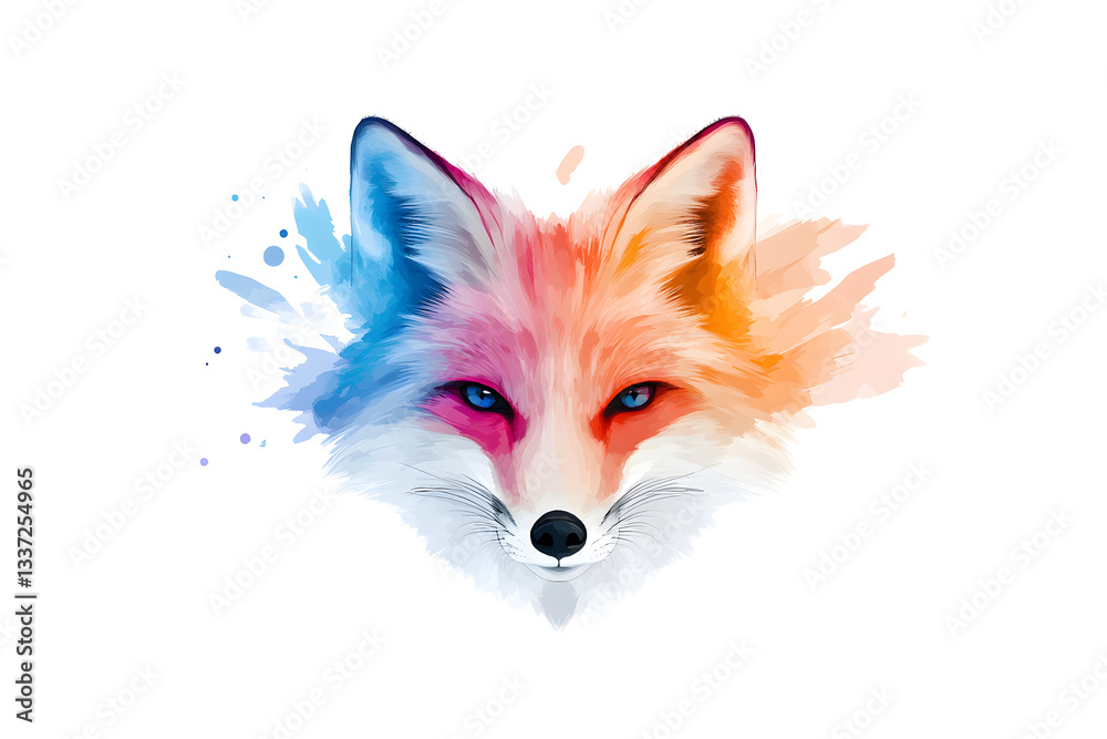 Naklejka premium Abstract watercolor red fox face design isolated on white background