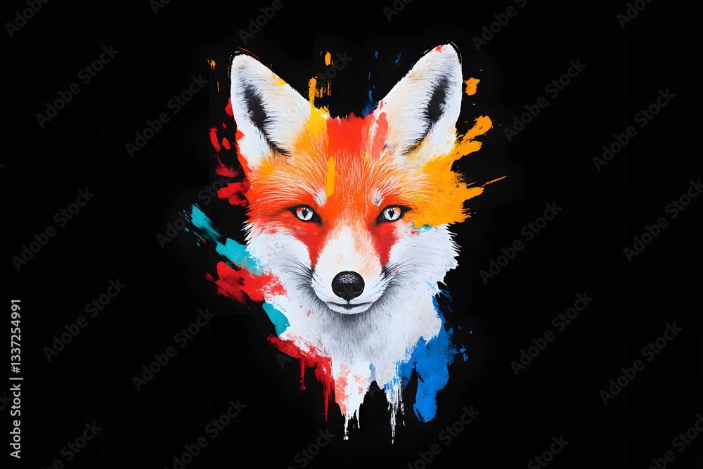 Fototapeta premium Abstract watercolor red fox face design isolated on white background
