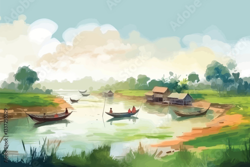 watercolor vector background with nature | hand-painted wall mate