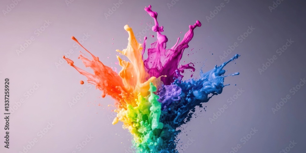Obraz premium Vibrant explosion of colorful paint splash against gray background