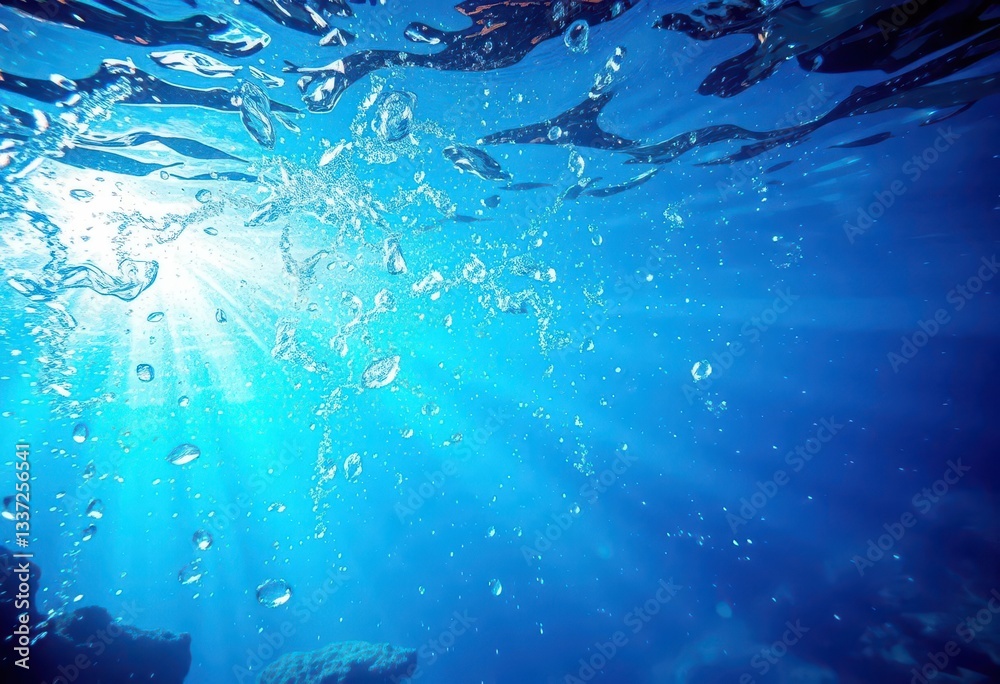 Naklejka premium Shimmering, abstract underwater scene with textured, glittery overlay, vibrant, luminous