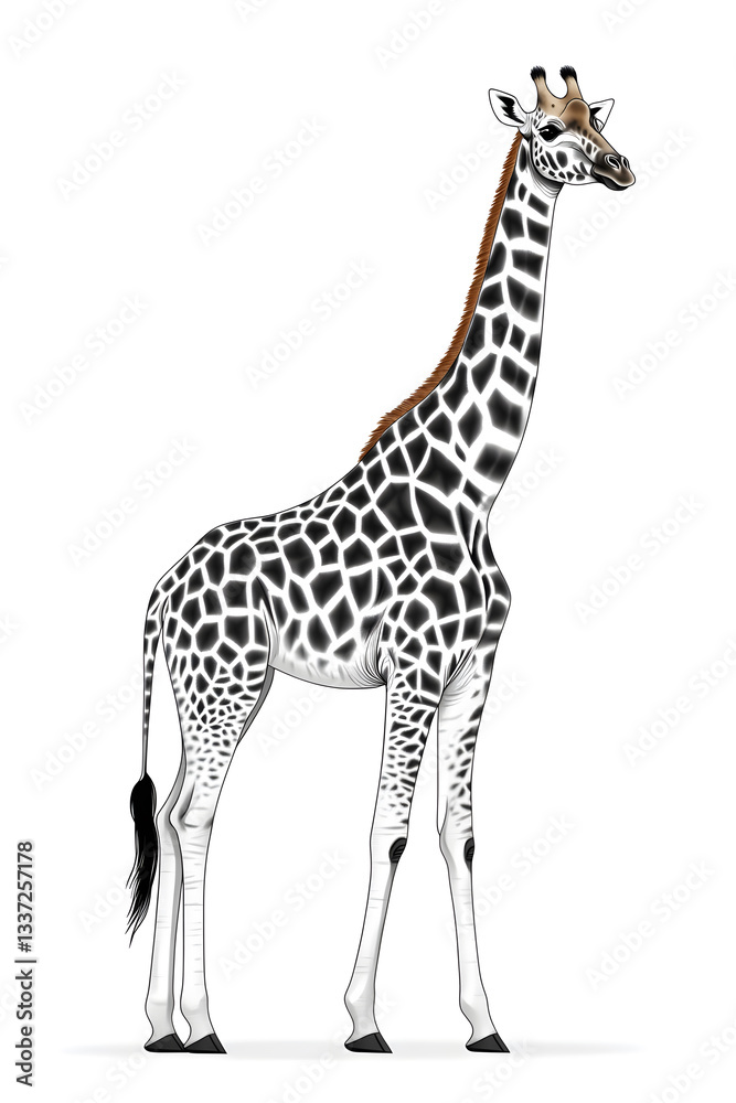 Obraz premium Black and white Standing Giraffe vector style illustration isolated on white background 