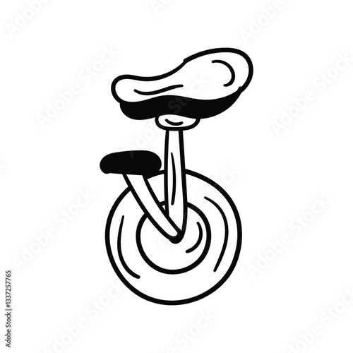 Unicycle glyph doodle icon with white background vector stock illustration
