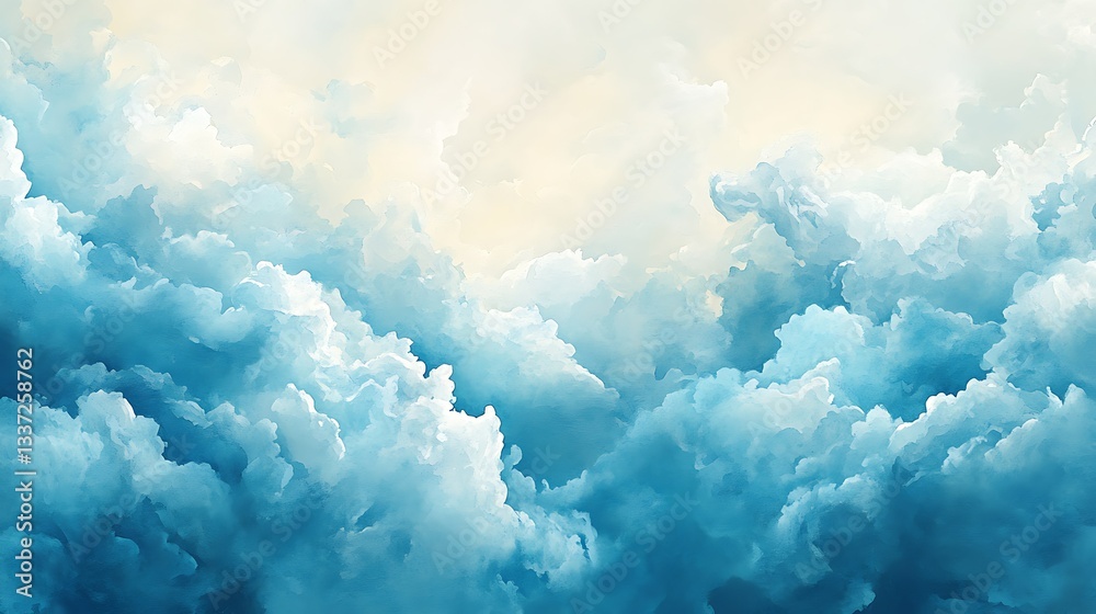 Fototapeta premium Serene blue sky, fluffy cloudscape
