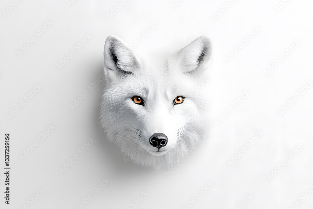 Naklejka premium White fox head portrait, wildlife, close-up, isolated on white background