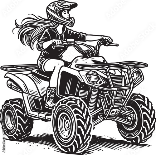 ATV Girl Vector Illustration Black Outline SVG