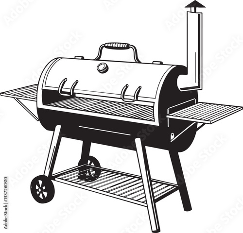 Black Outline Vector Illustration of a Grill Smoker