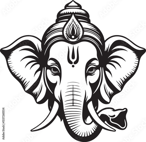 Ganesha Outline Vector Black and White SVG Illustration