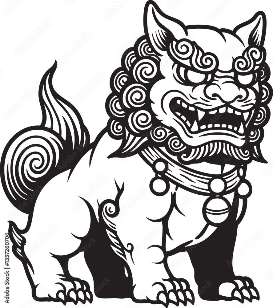 Obraz premium Komainu LionDog Guardian Vector Illustration