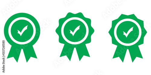 Verified badge icon tick symbol vector approved check mark icon. Set of Verified badge symbol collection. Profile verified badge. Guaranteed signs. Vector. Green Certificate badge Quality certify icon