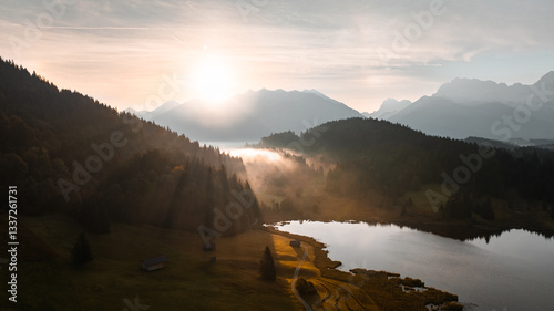 Drone shot of Sunrise at Geroldsee